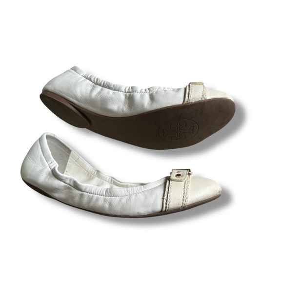 Tory Burch Ambrose Leather Ballet Flats In Beige Size 8.5 - Picture 5 of 8